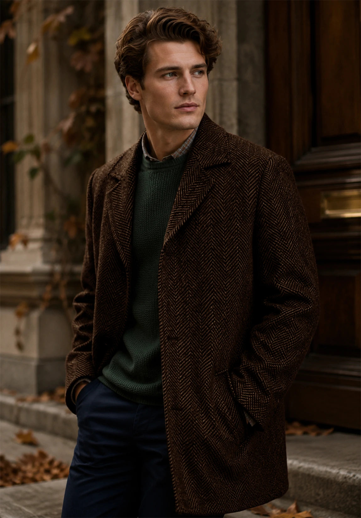 Men's coffee herringbone jacket