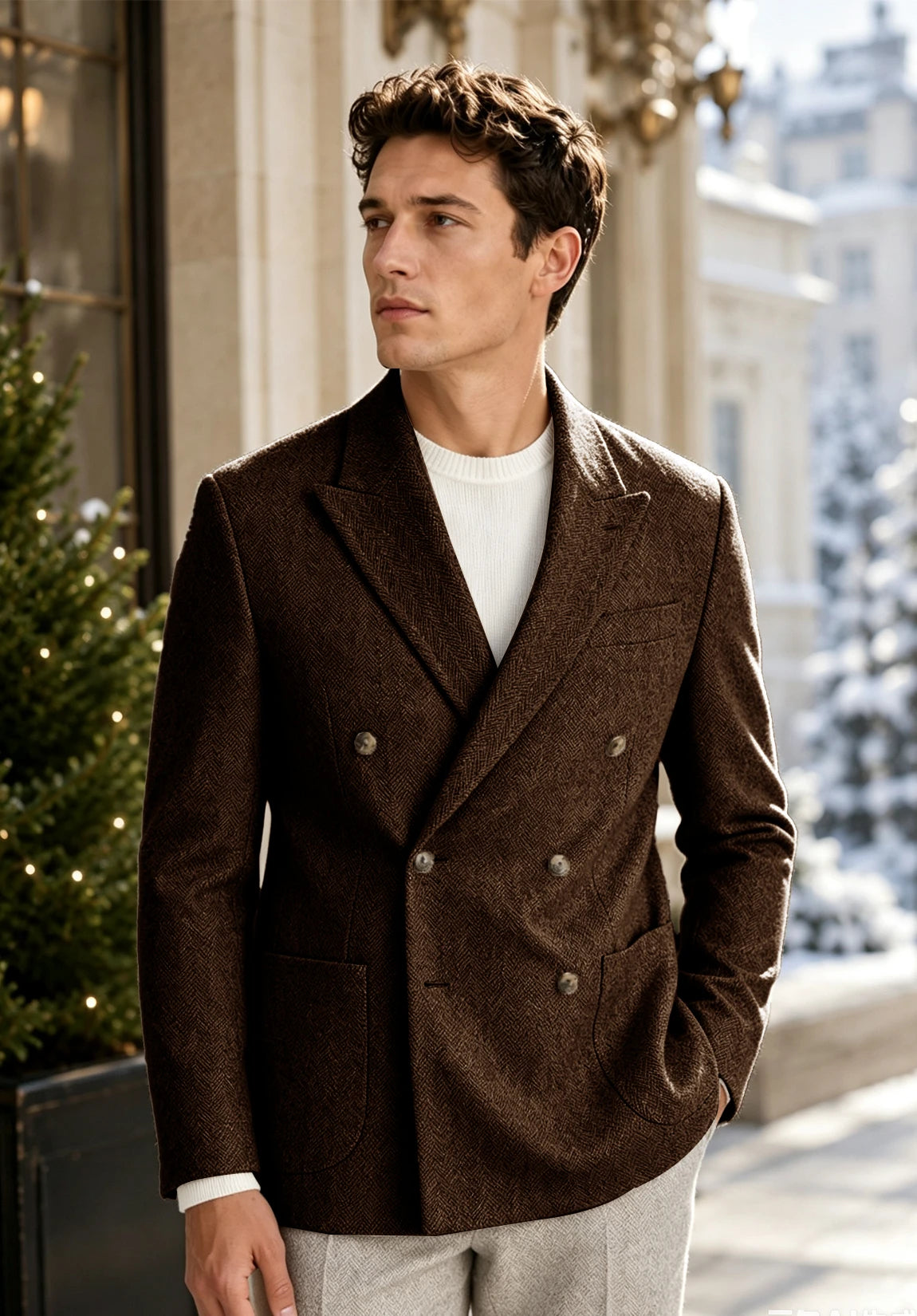 Men's coffee herringbone jacket