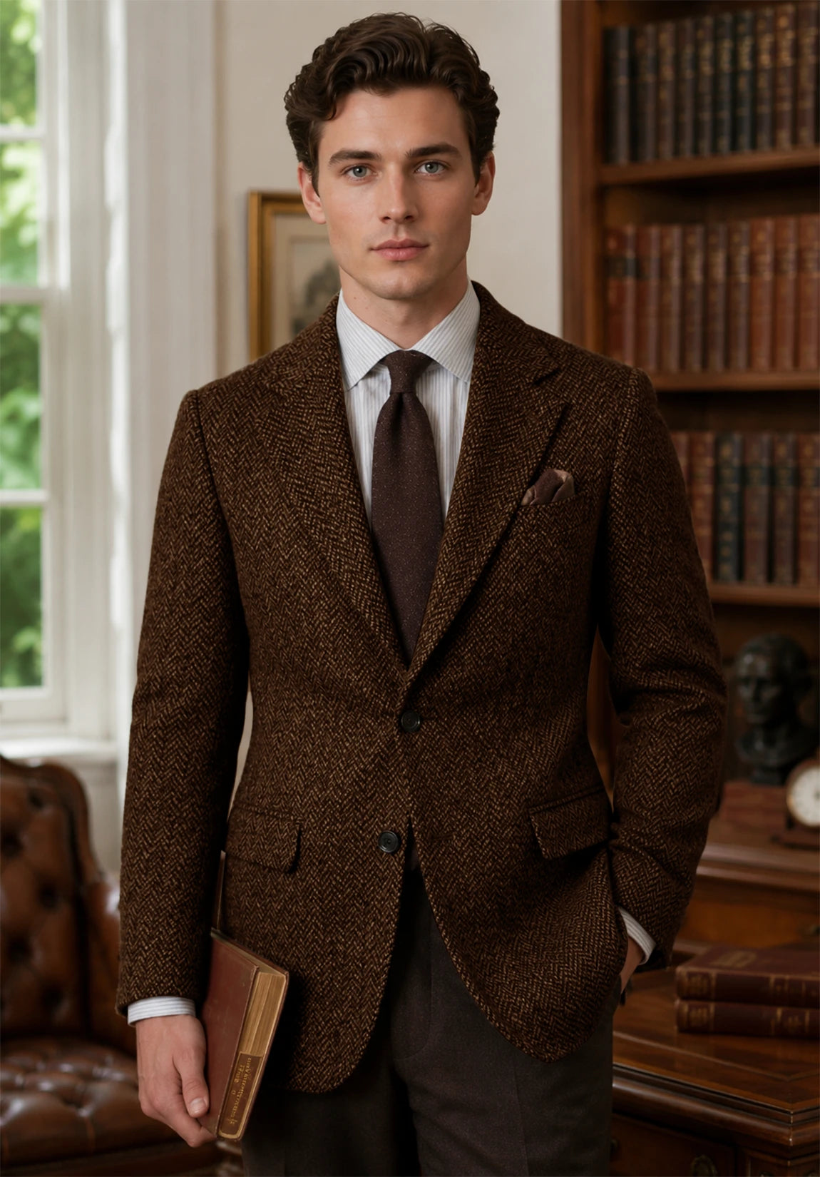 Men's coffee herringbone jacket