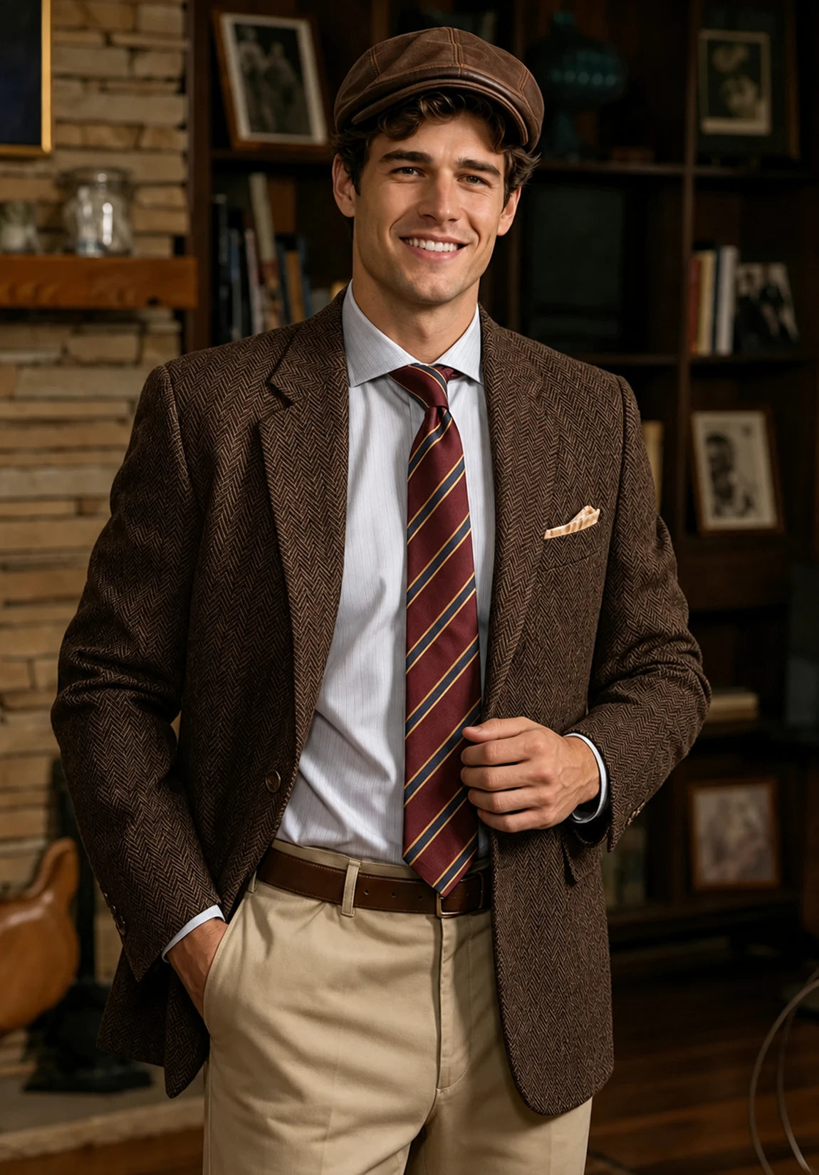 Men's coffee herringbone jacket