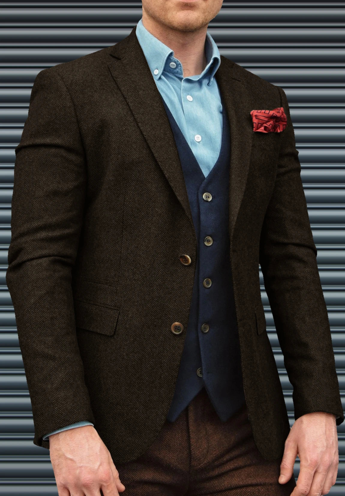 Men's Tailored Fit Premium Herringbone Blazer for Business Meetings