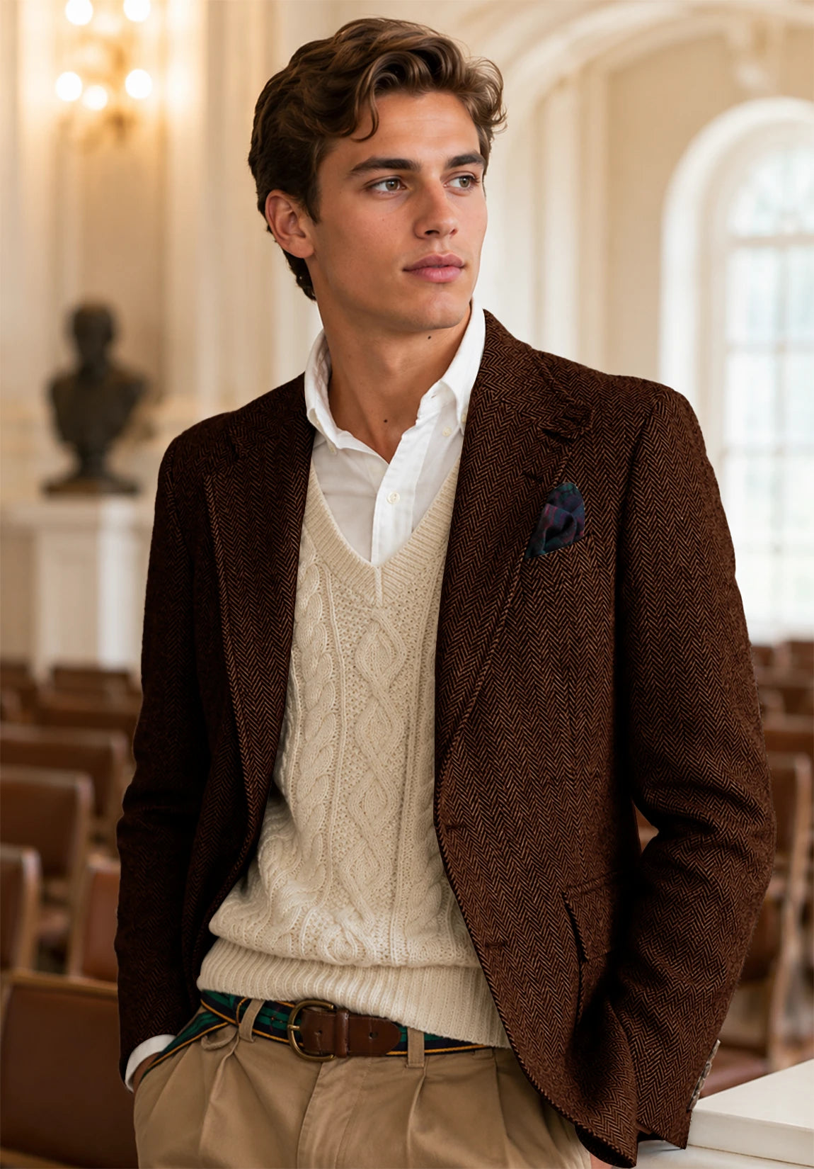 Men's coffee herringbone jacket