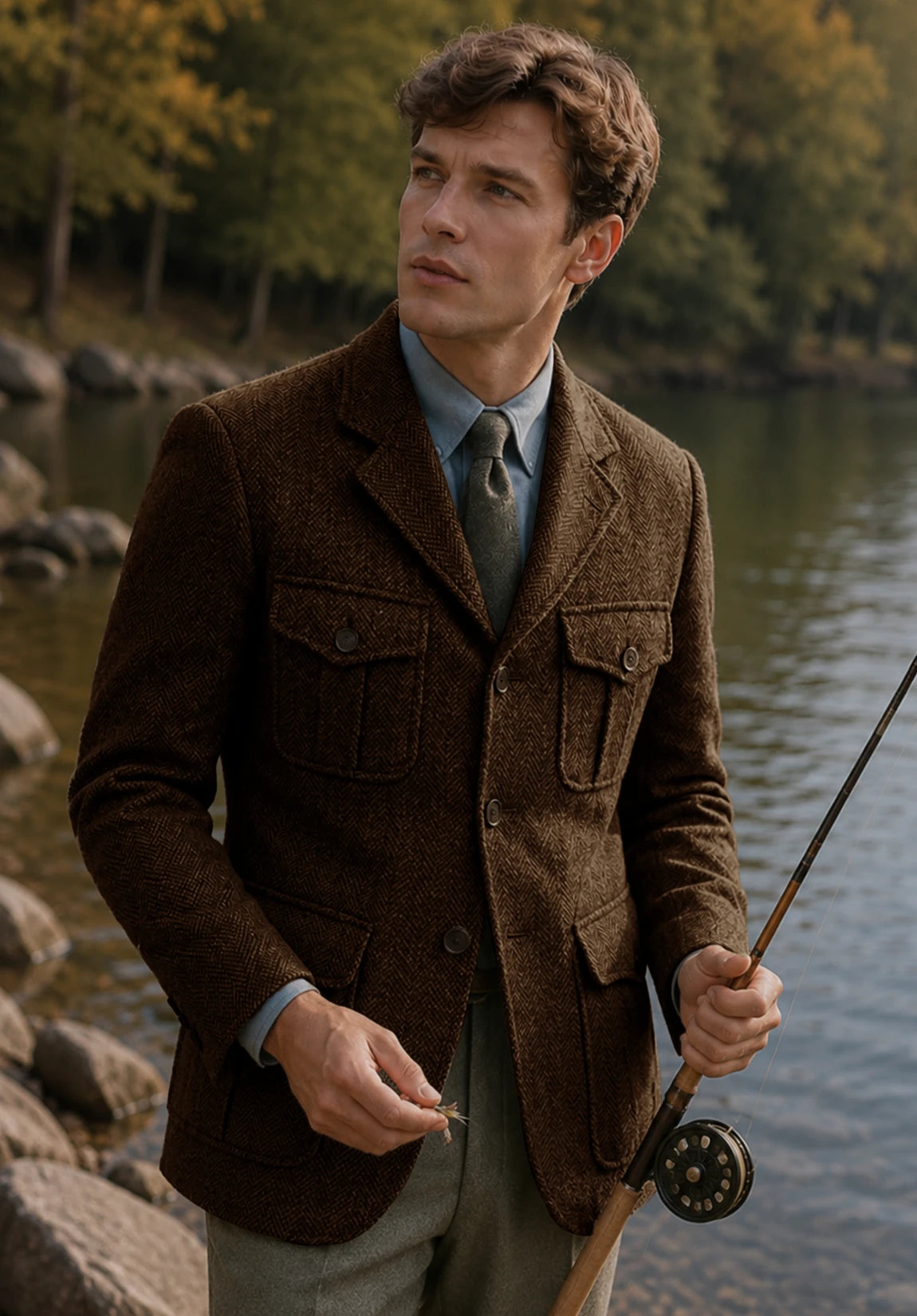 Men's coffee herringbone jacket