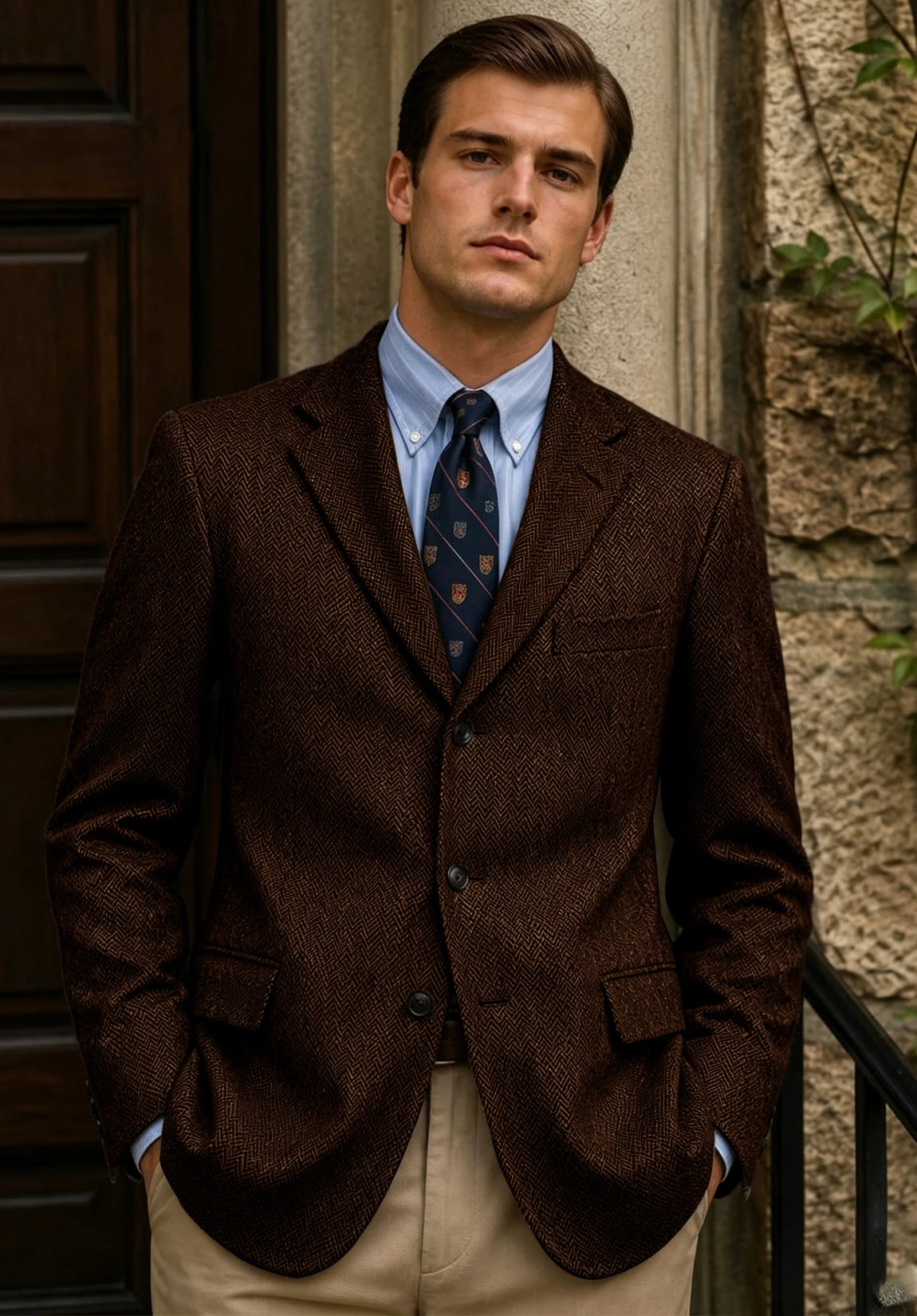 Men's coffee herringbone jacket