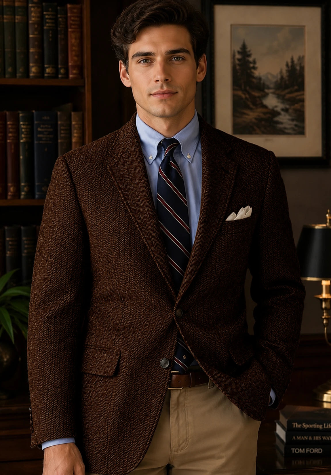 Men's coffee herringbone jacket