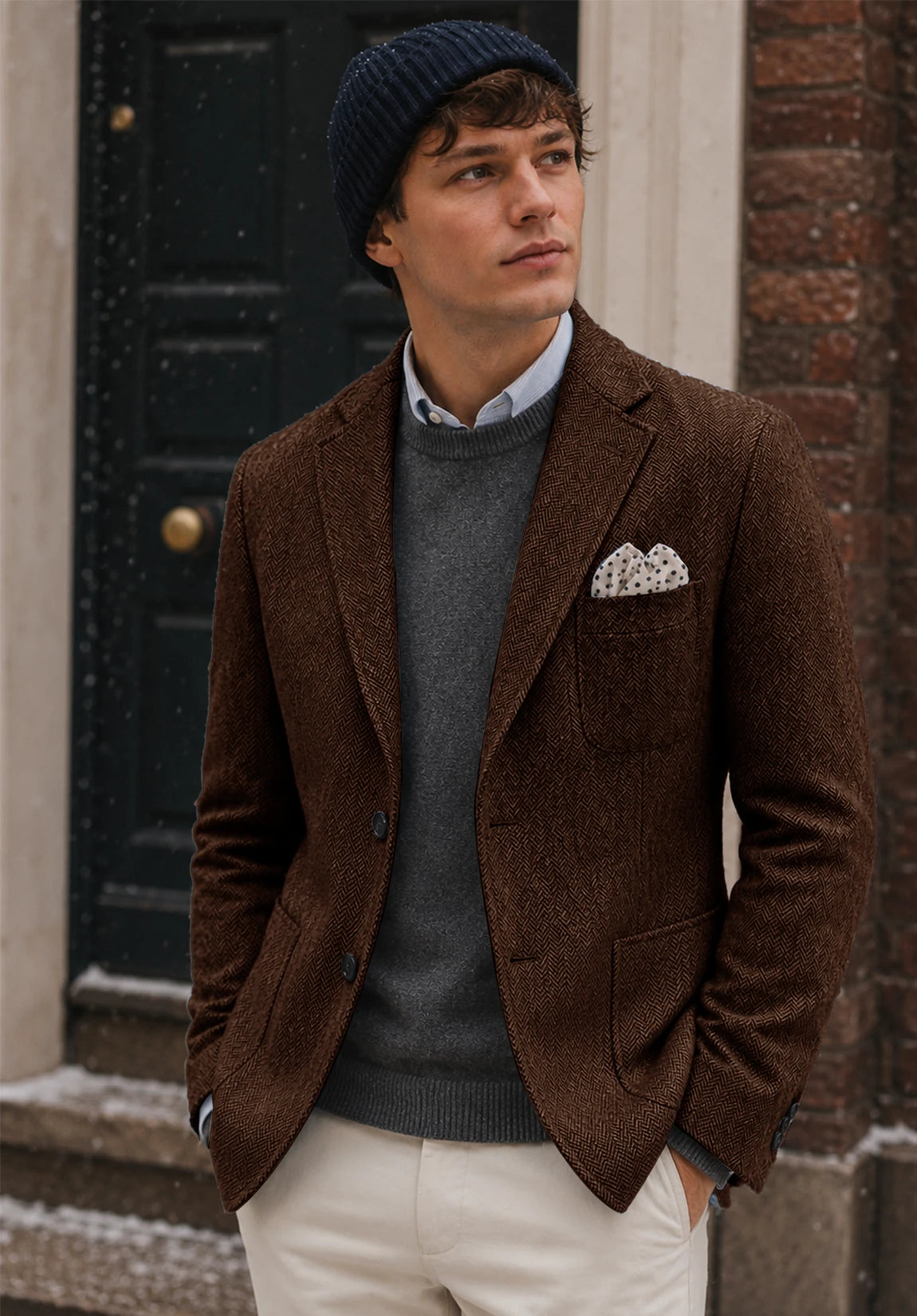 Men's coffee herringbone jacket