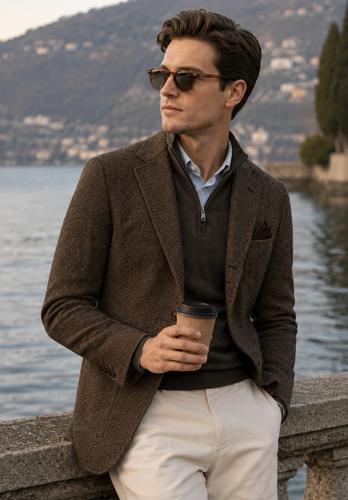 Men's coffee herringbone jacket