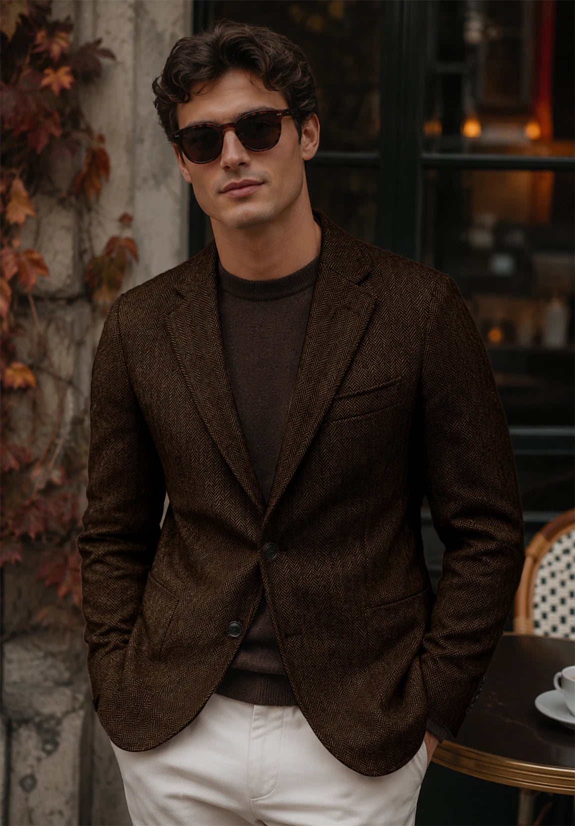 Men's coffee herringbone jacket