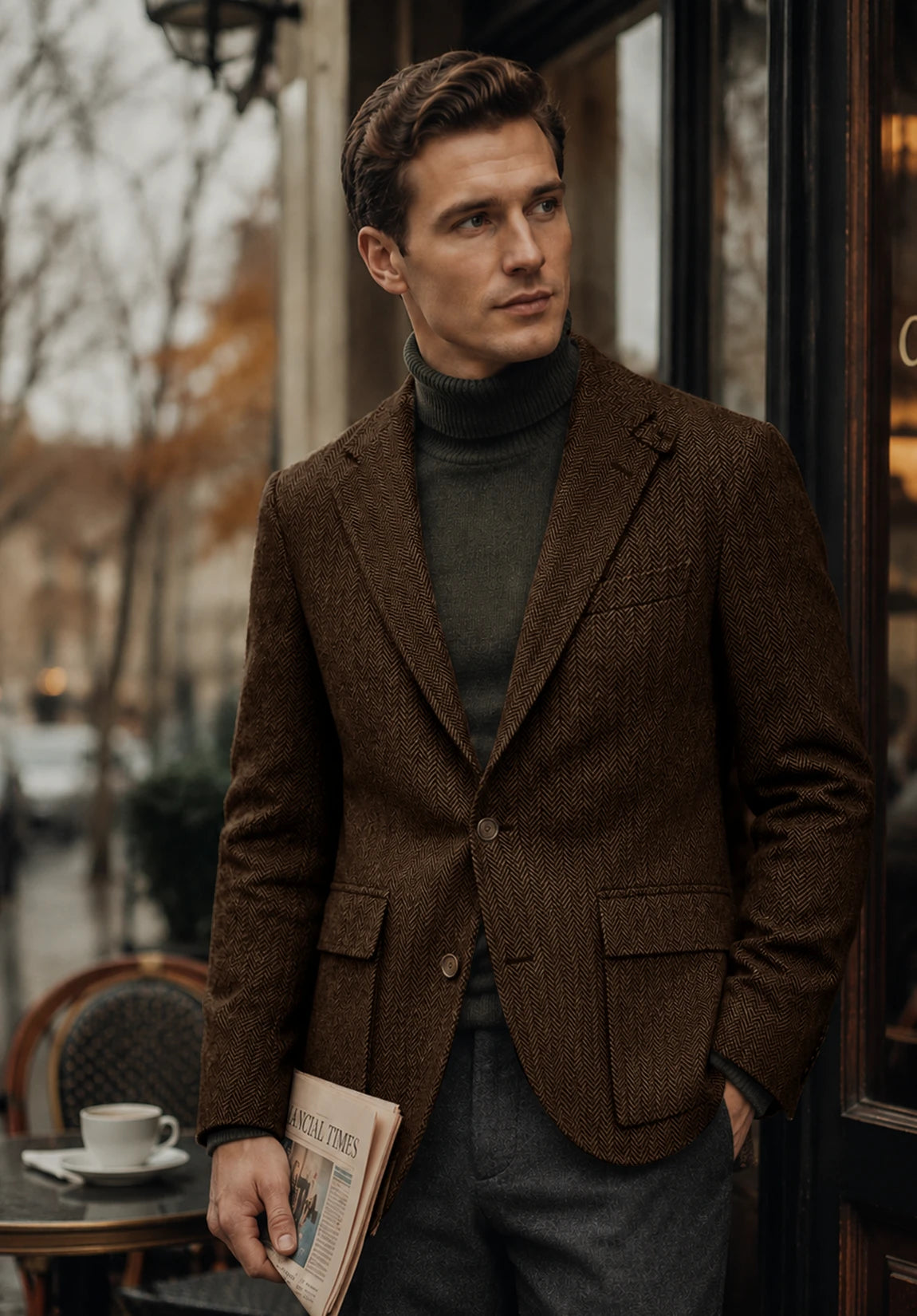 Men's coffee herringbone jacket