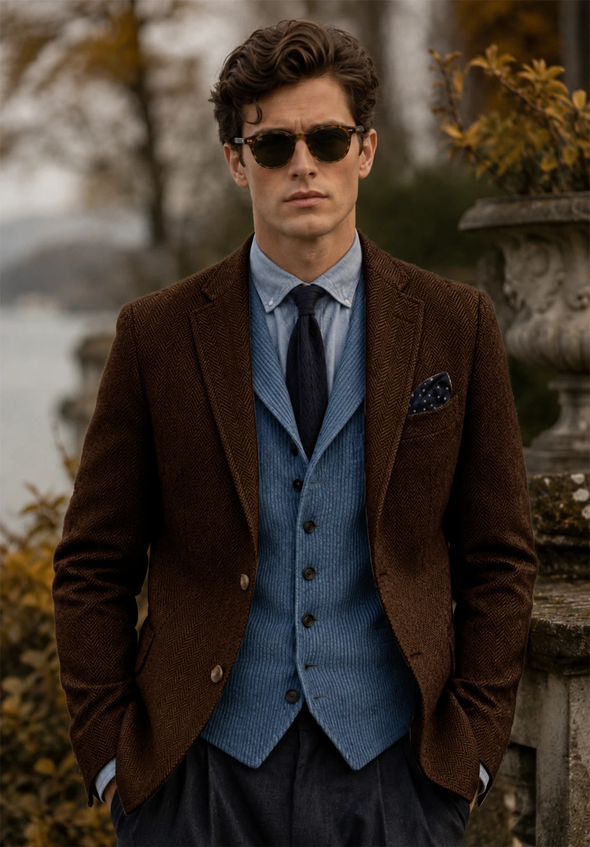Men's coffee herringbone jacket