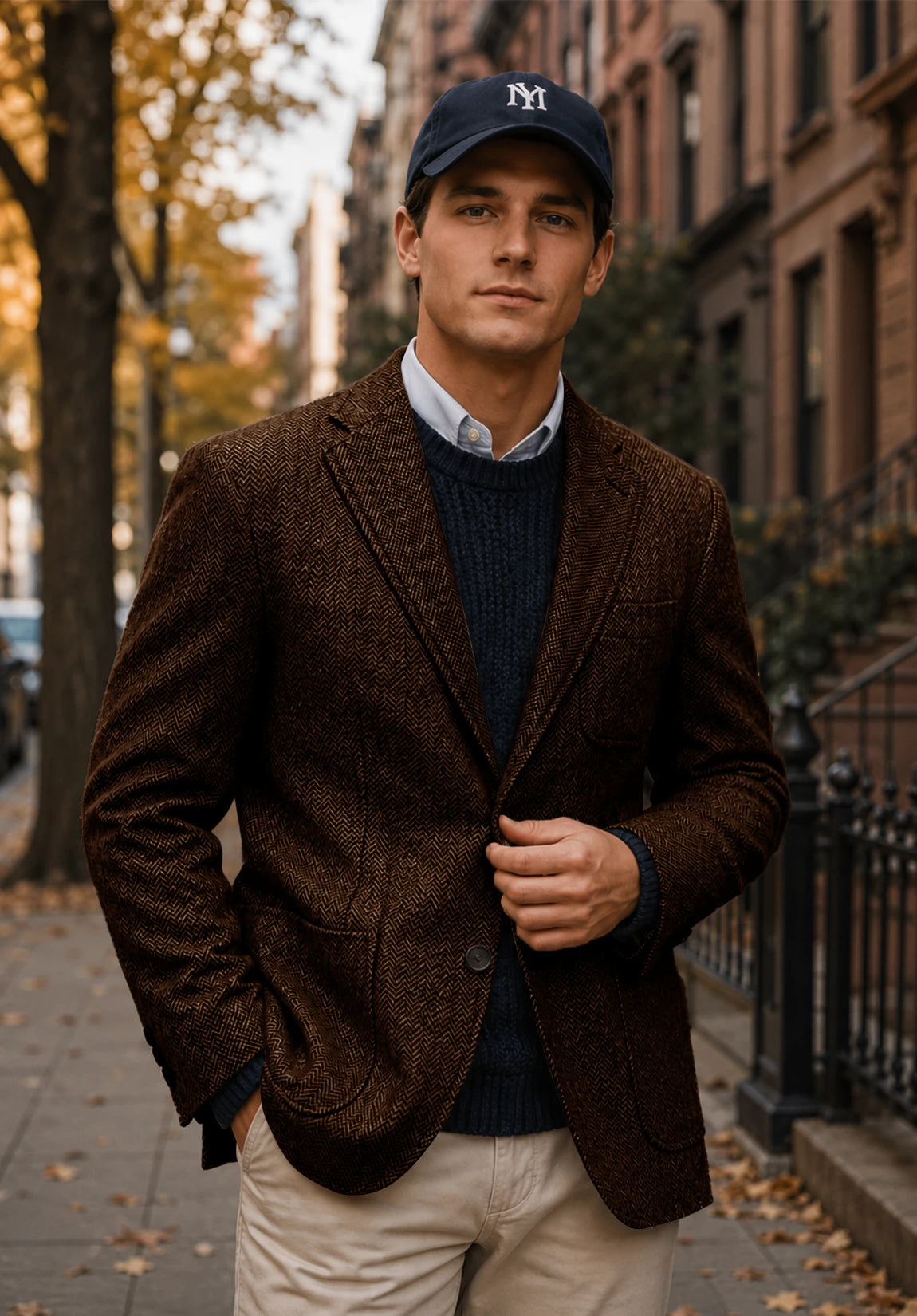 Men's coffee herringbone jacket
