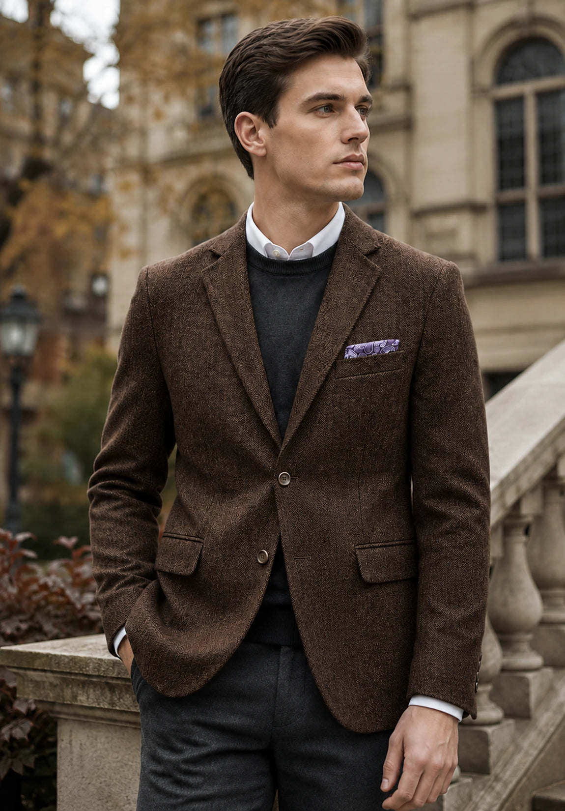 Men's coffee herringbone jacket