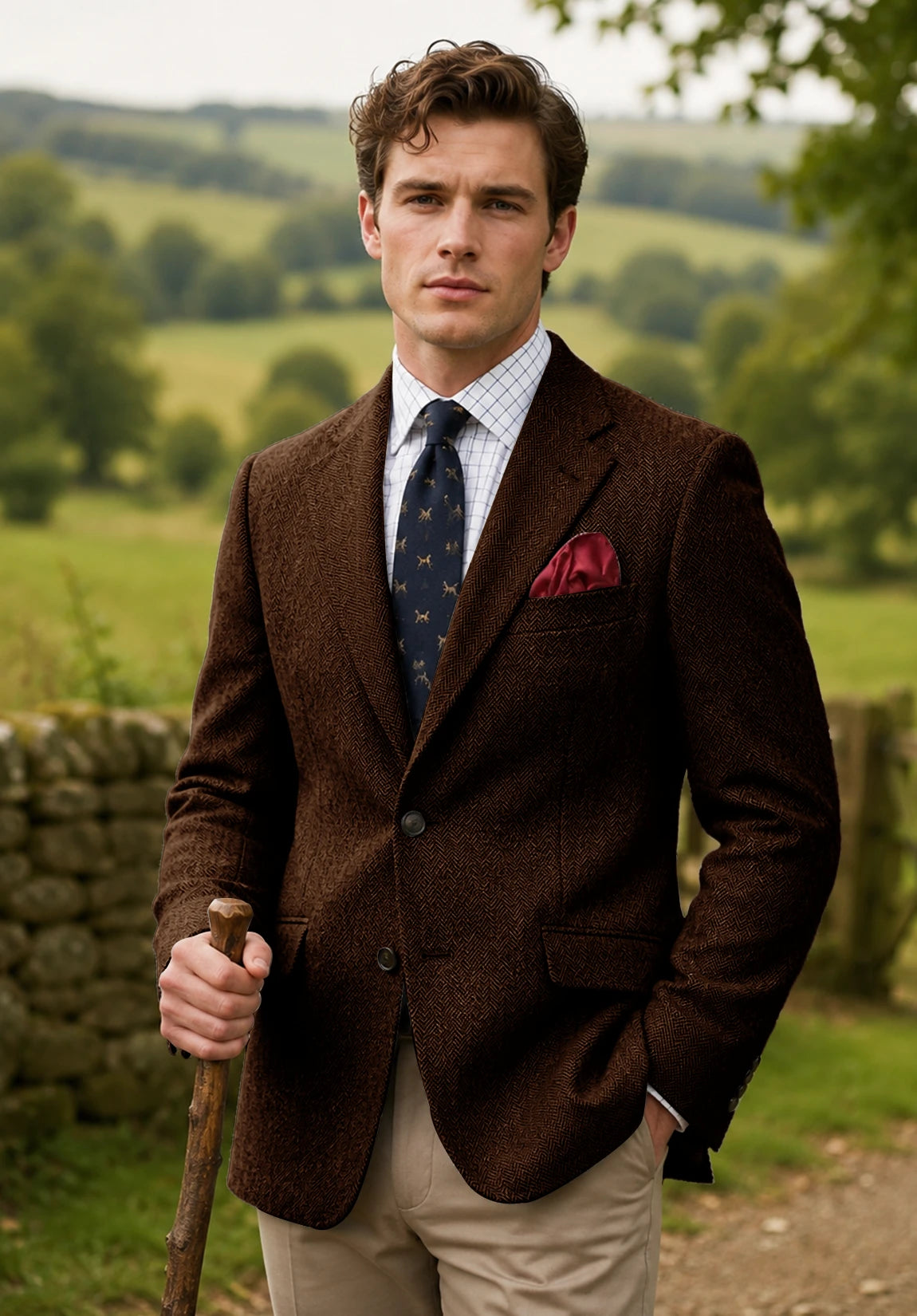 Men's coffee herringbone jacket