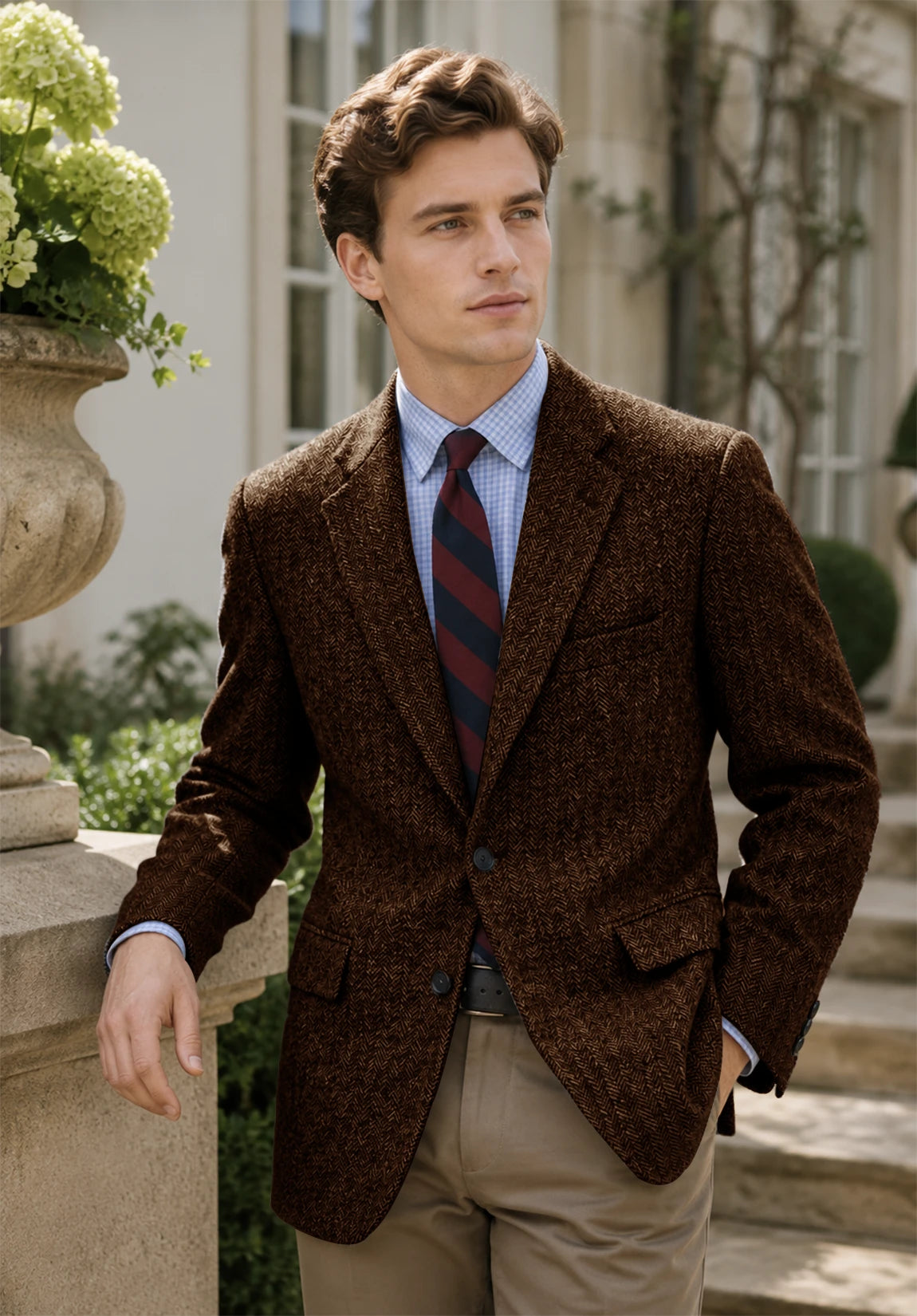 Men's coffee herringbone jacket