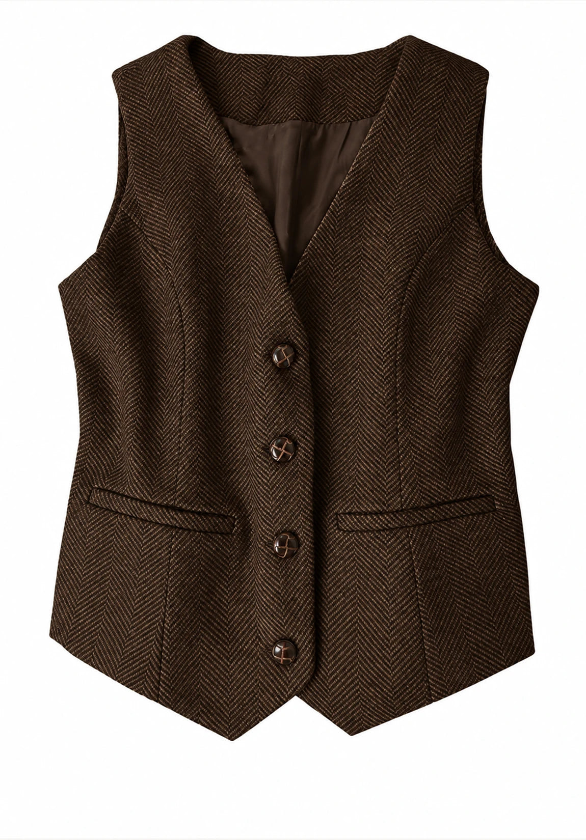 Women's Suit Vest  Coffee  Herringbone  Front Styled Look