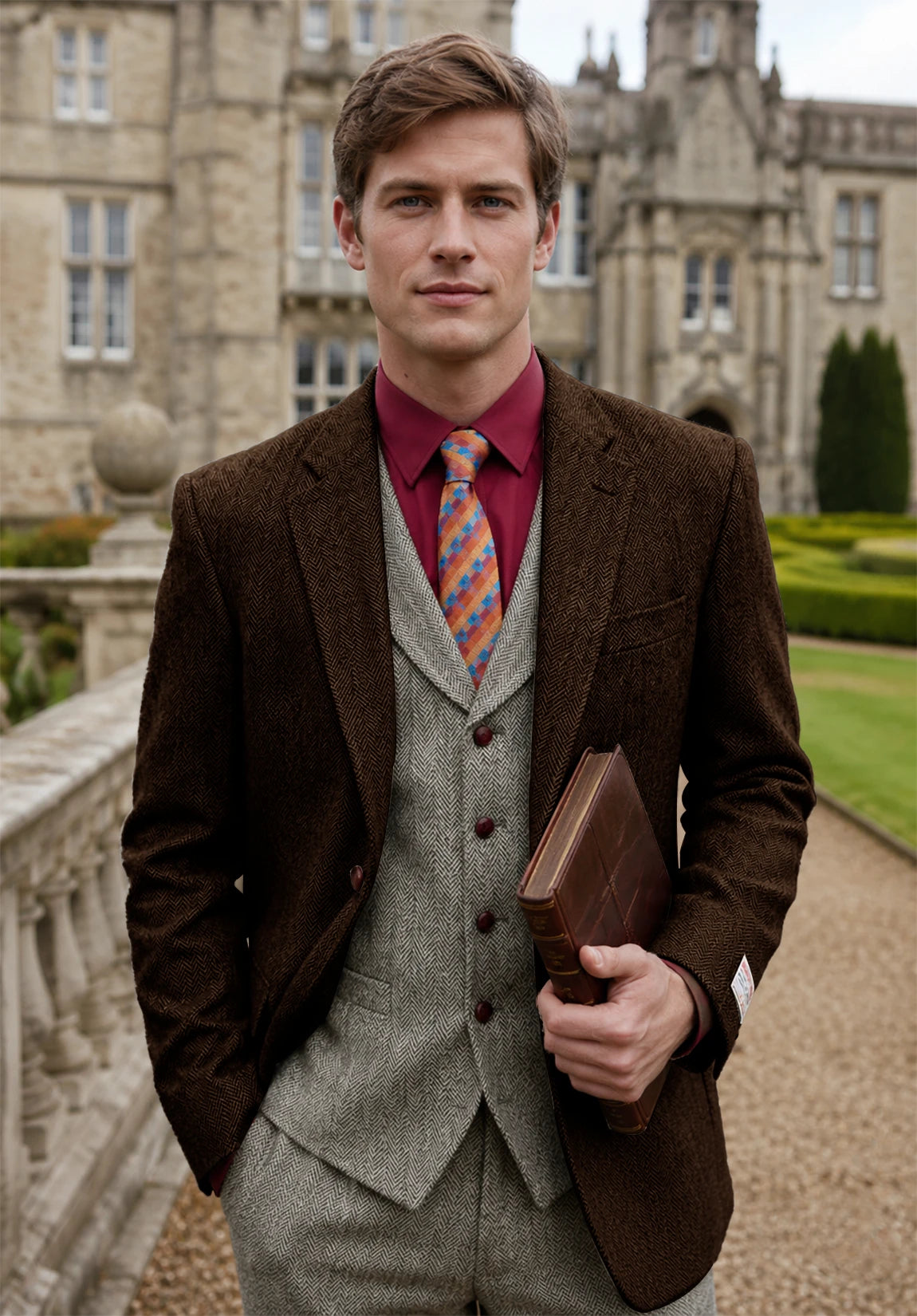 Men's coffee herringbone jacket