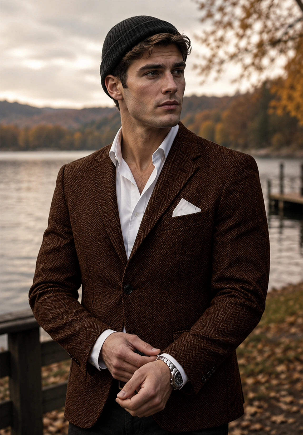 Men's coffee herringbone jacket