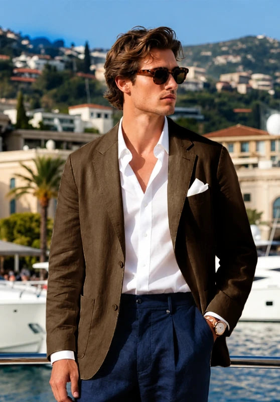Men's Brown Linen Blazer Jacket