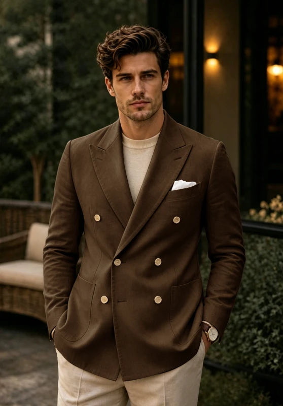 Men's Brown Linen Blazer Jacket
