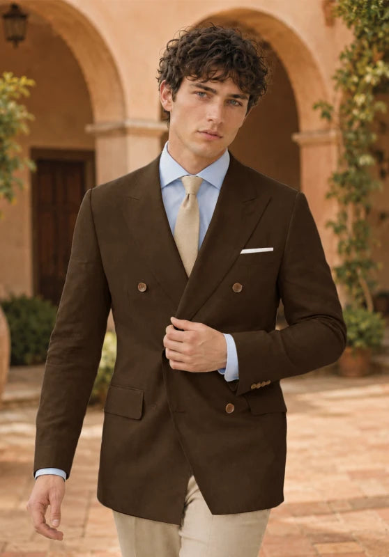 Men's Brown Linen Blazer Jacket