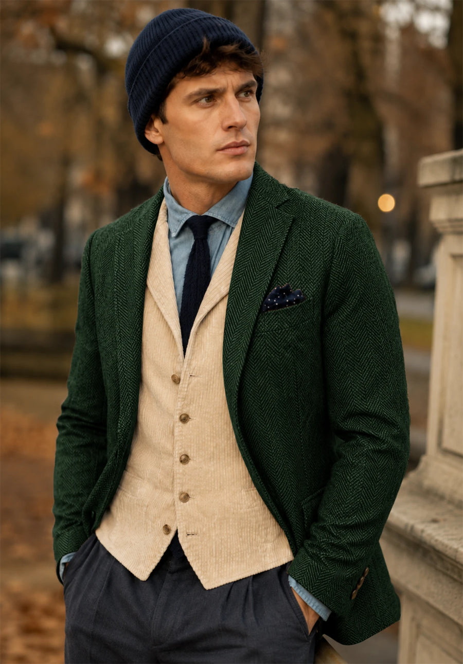 Men's dark green herringbone jacket