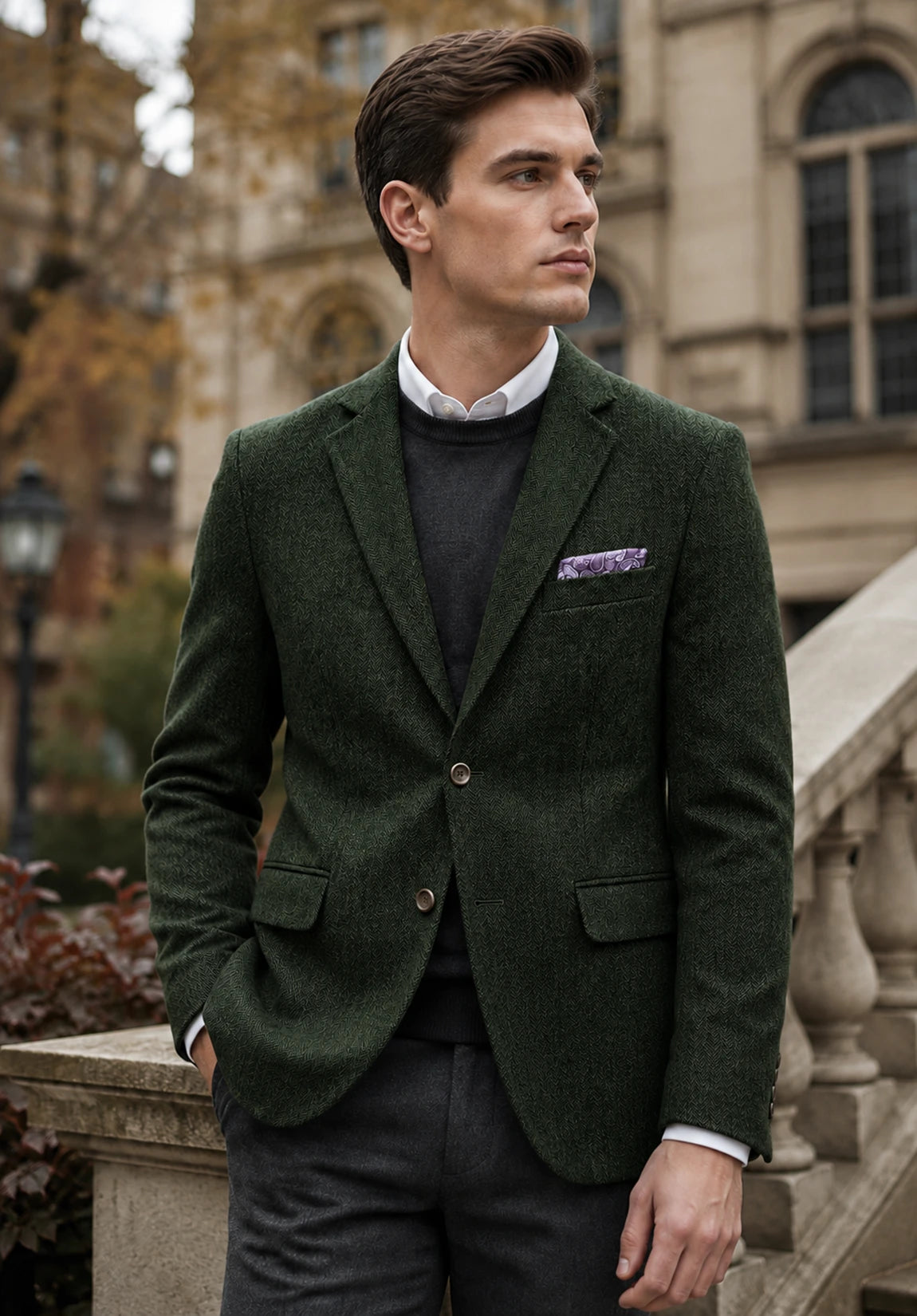 Men's dark green herringbone jacket