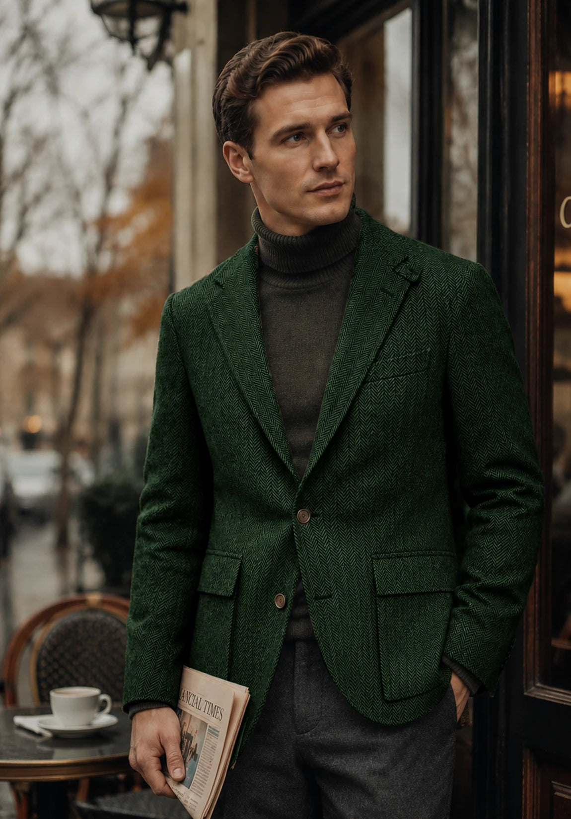 Men's dark green herringbone jacket