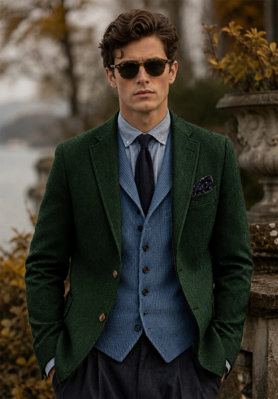 Men's dark green herringbone jacket