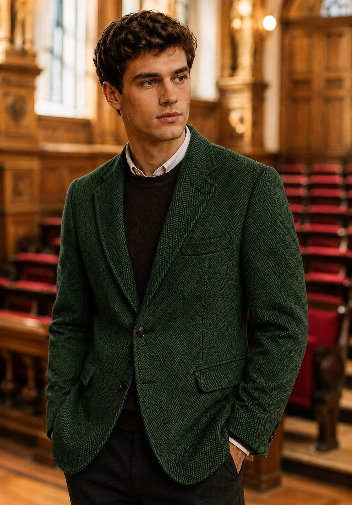 Men's dark green herringbone jacket