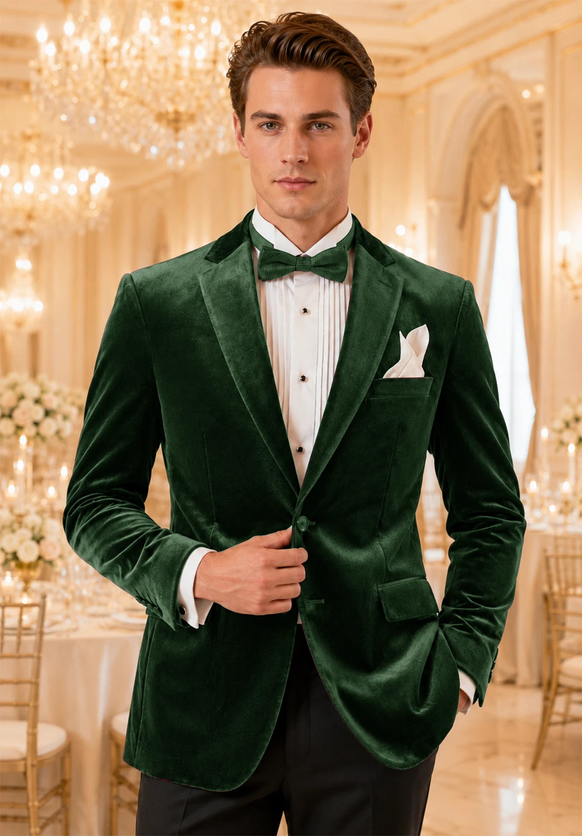 Men's dark green velvet jacket