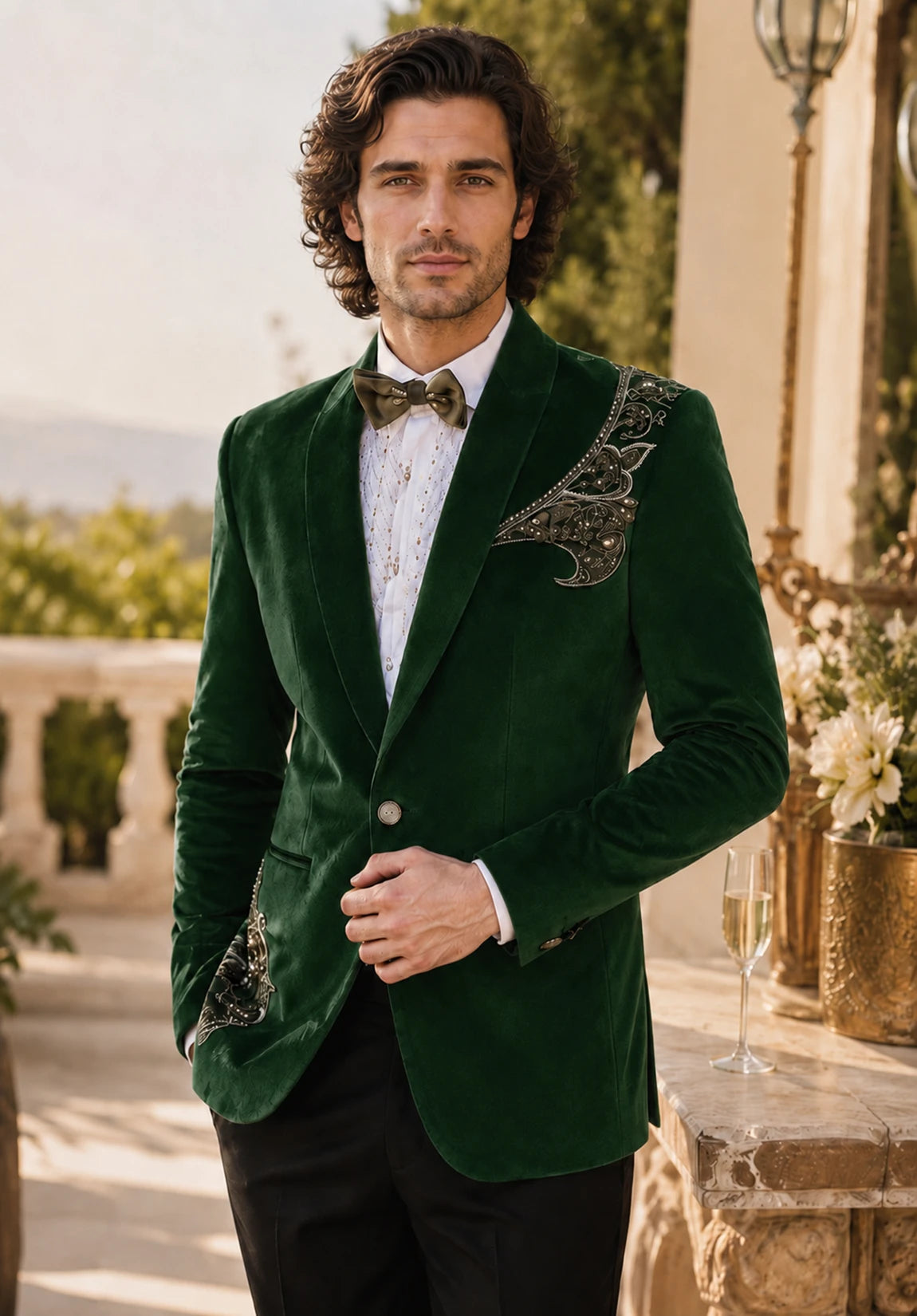 Men's dark green velvet jacket