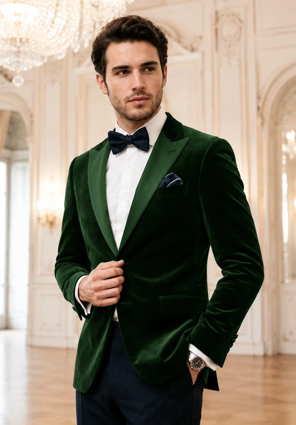 Men's dark green velvet jacket