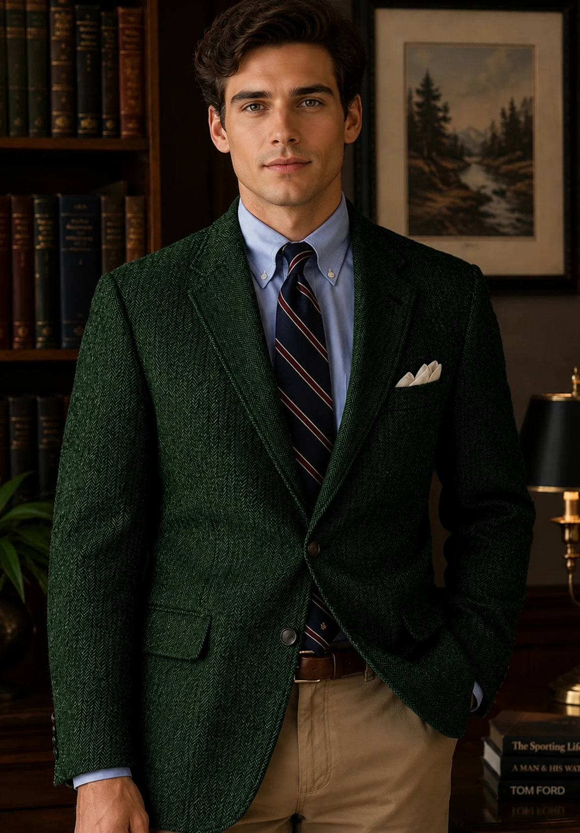 Men's dark green herringbone jacket