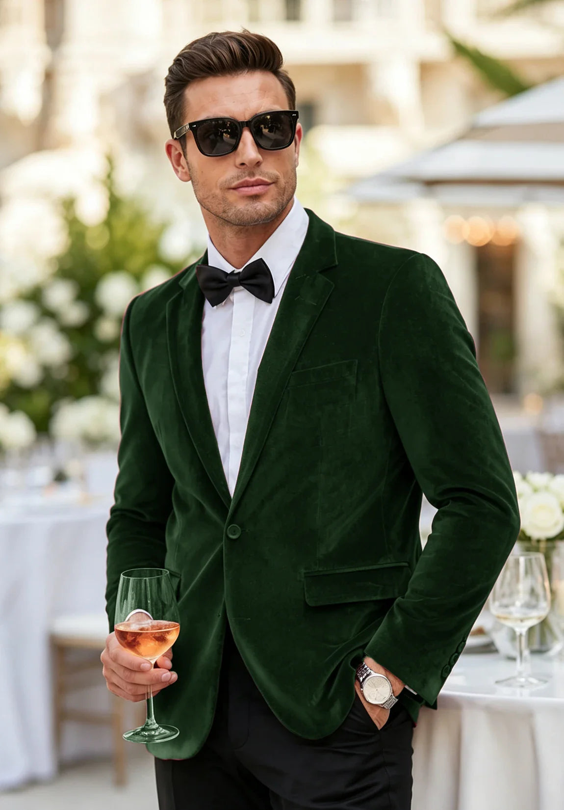 Men's dark green velvet jacket