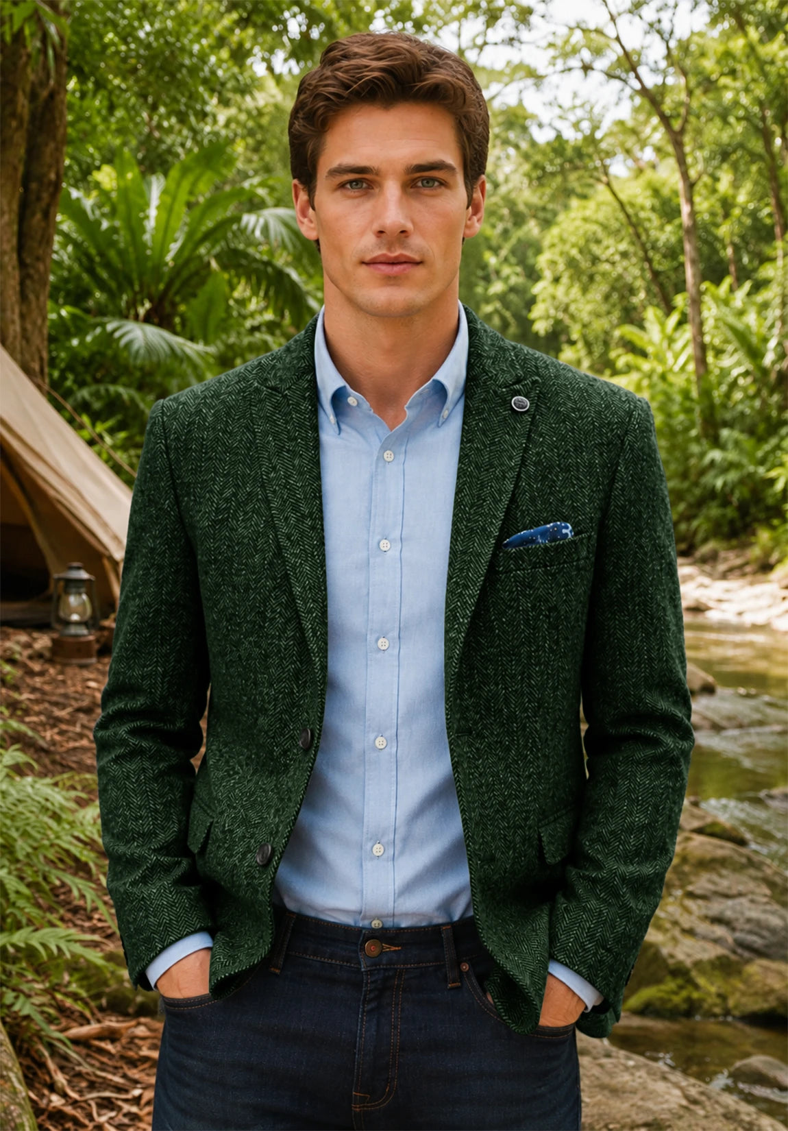 Men's dark green herringbone jacket