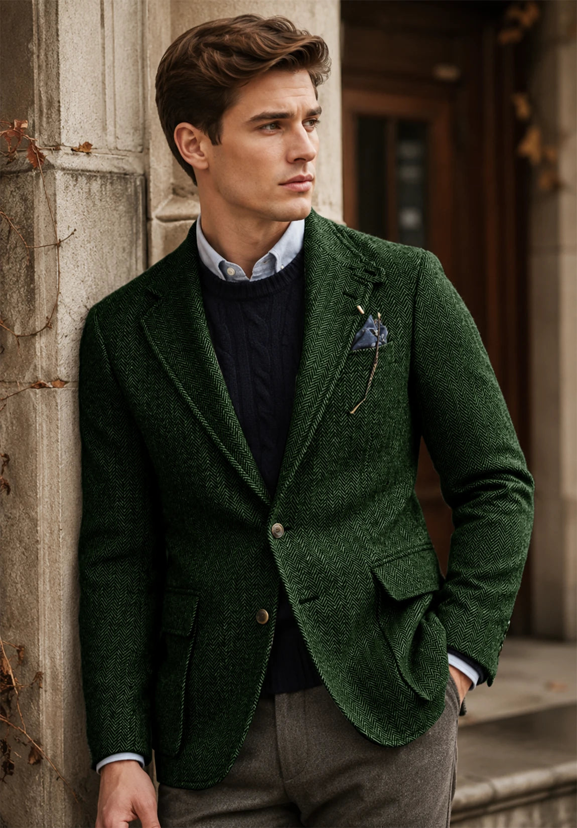 Men's dark green herringbone jacket
