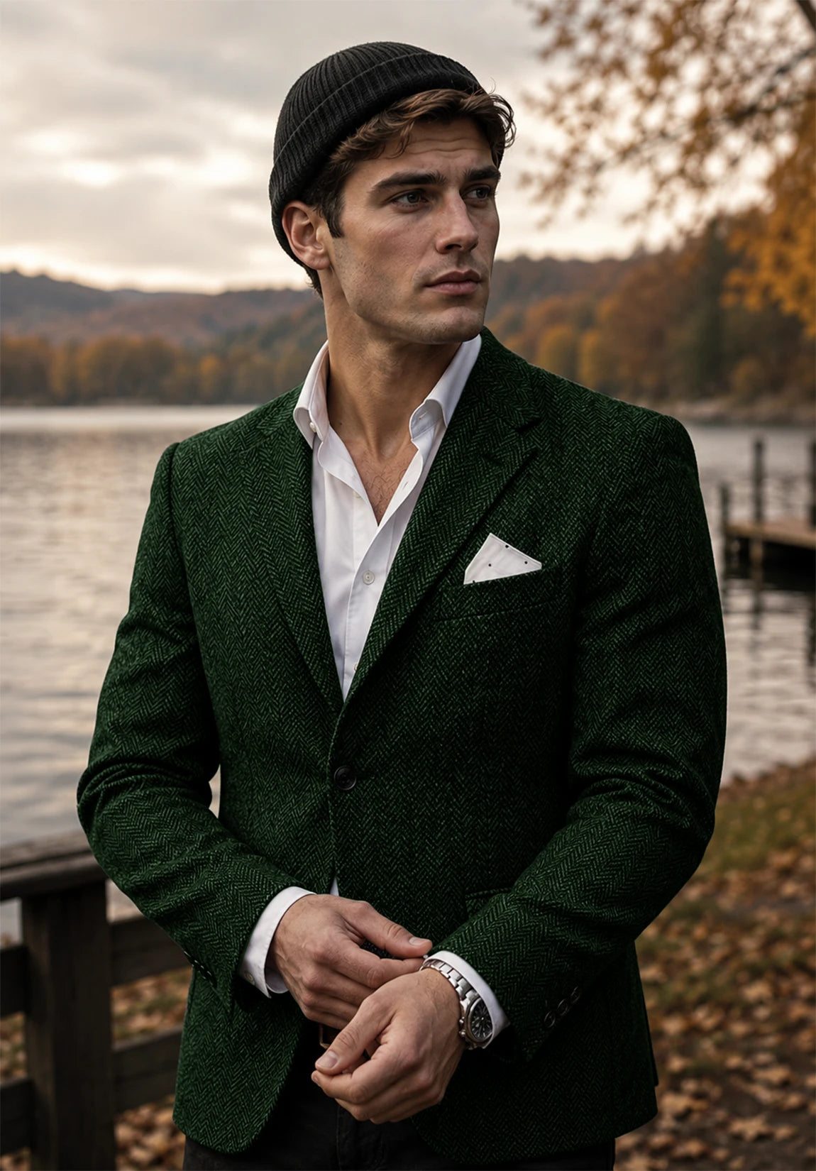 Men's dark green herringbone jacket