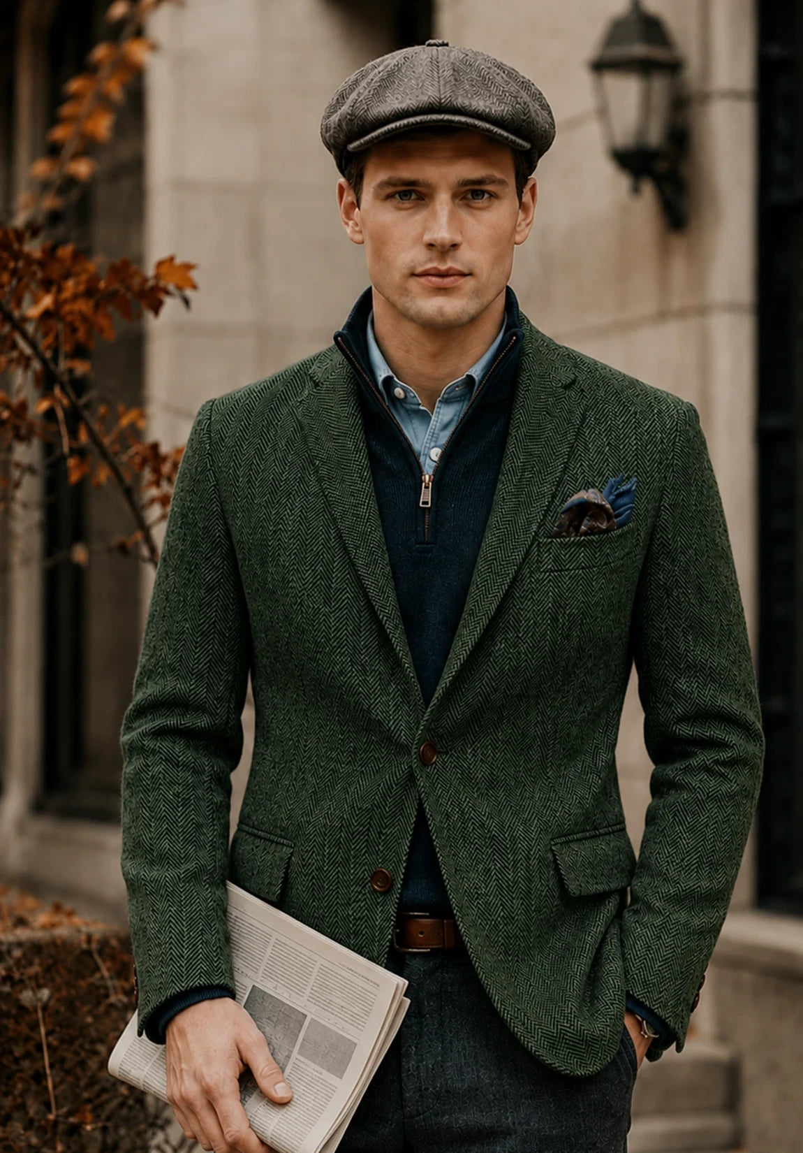 Men's dark green herringbone jacket
