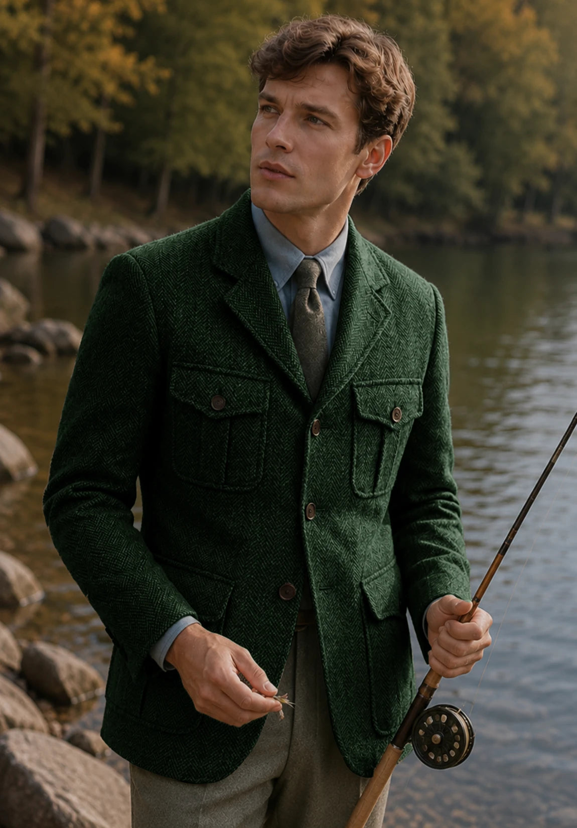 Men's dark green herringbone jacket
