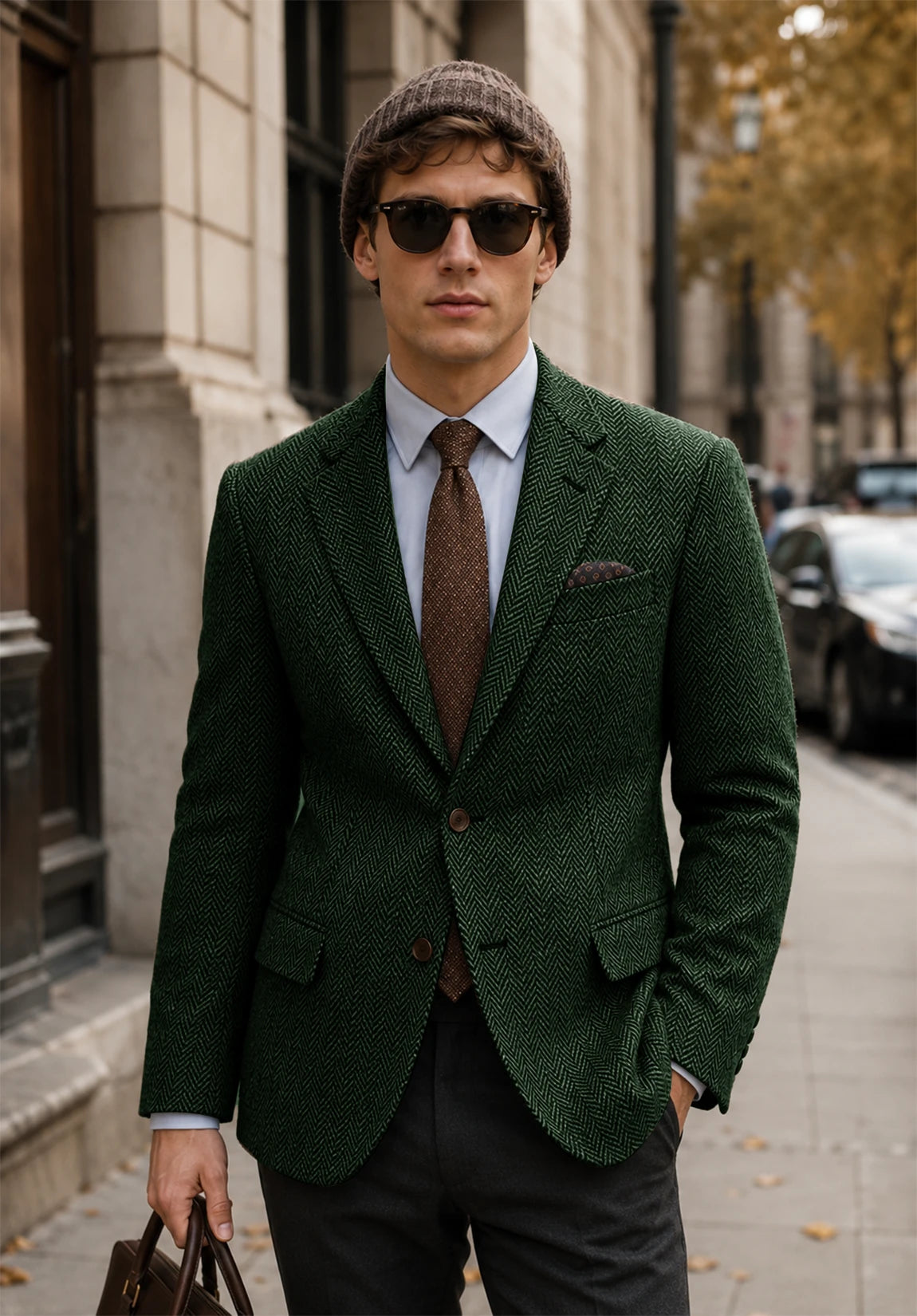 Men's dark green herringbone jacket