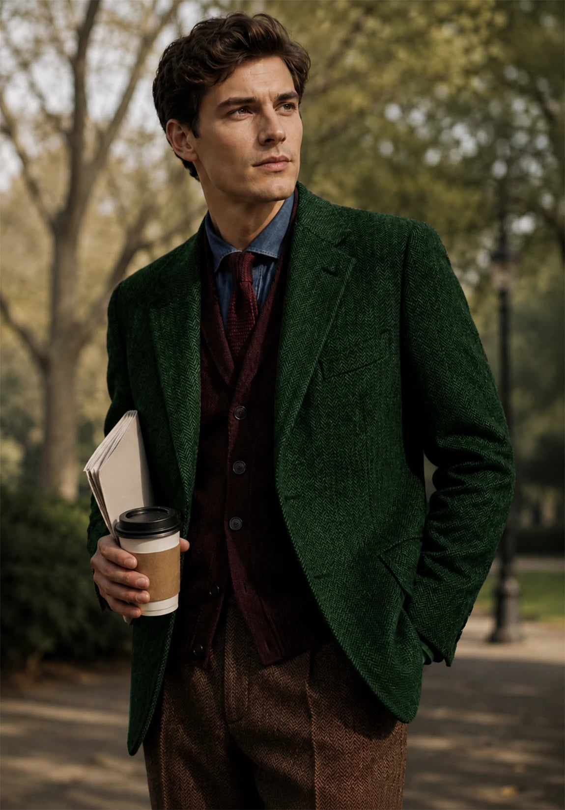 Men's dark green herringbone jacket