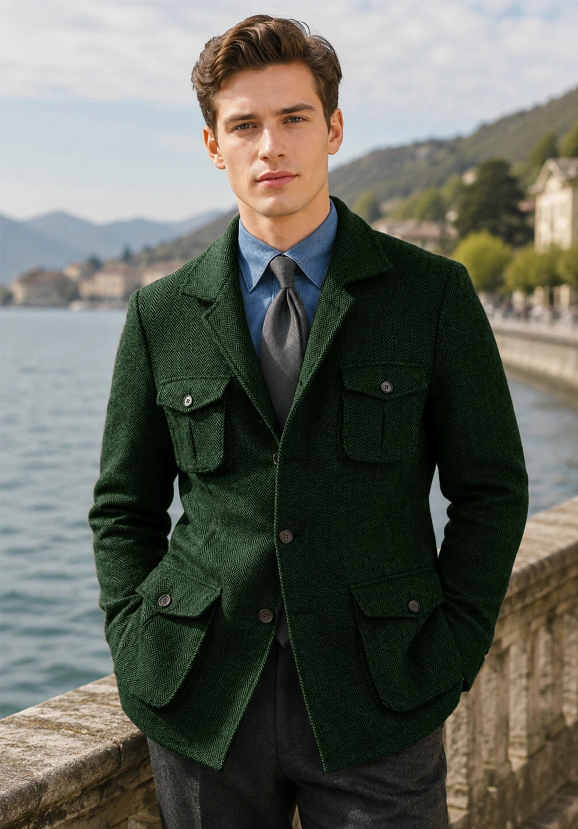 Men's dark green herringbone jacket