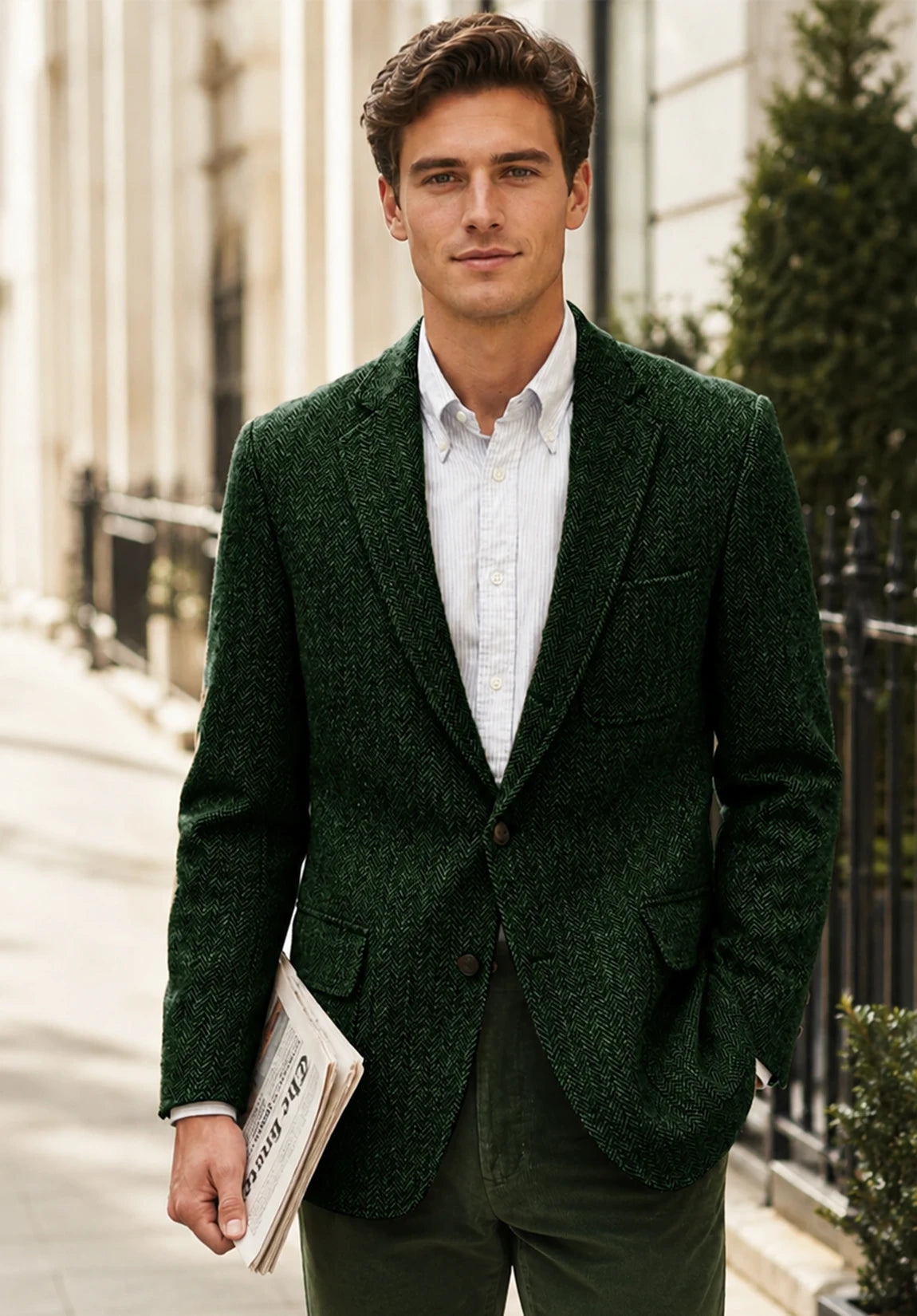 Men's Classic Fit Textured Wool Blend Blazer for Commuting