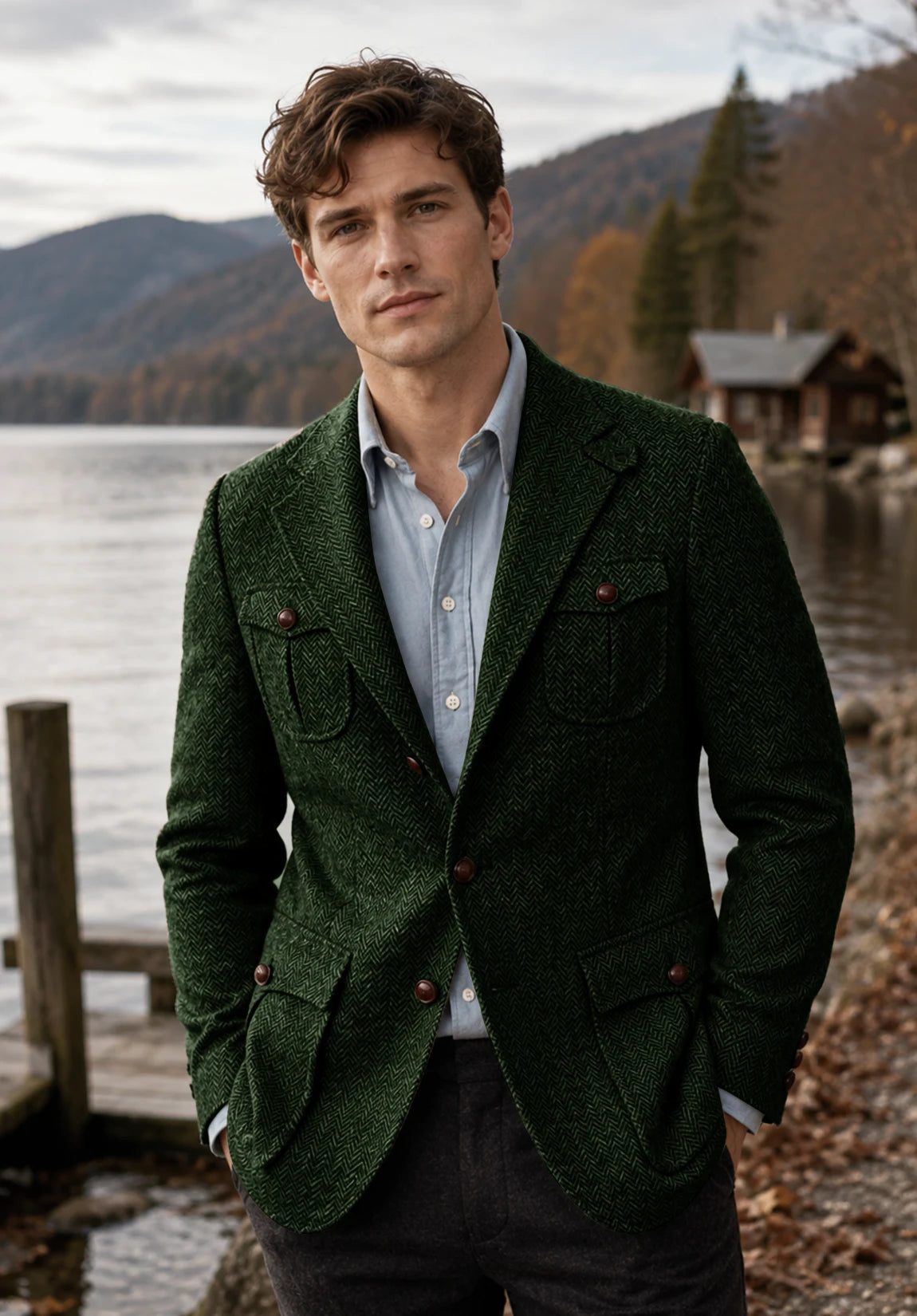 Men's dark green herringbone jacket