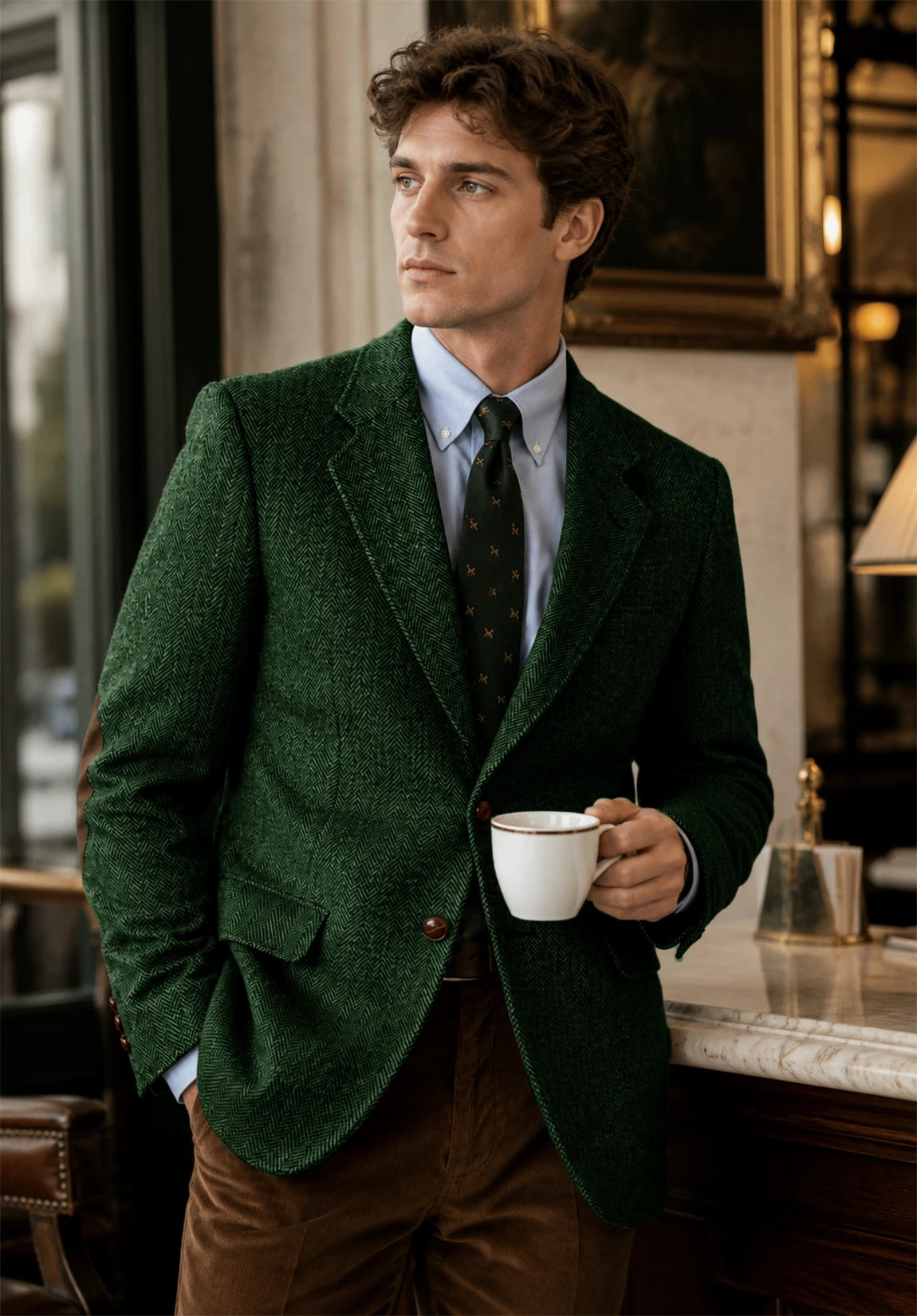 Men's dark green herringbone jacket