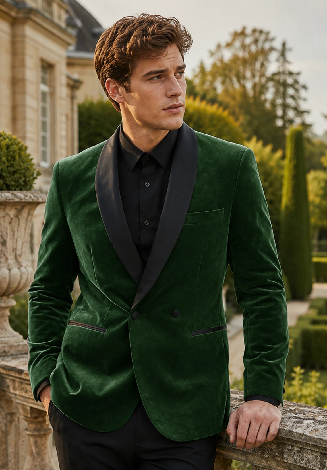 Men's dark green velvet jacket
