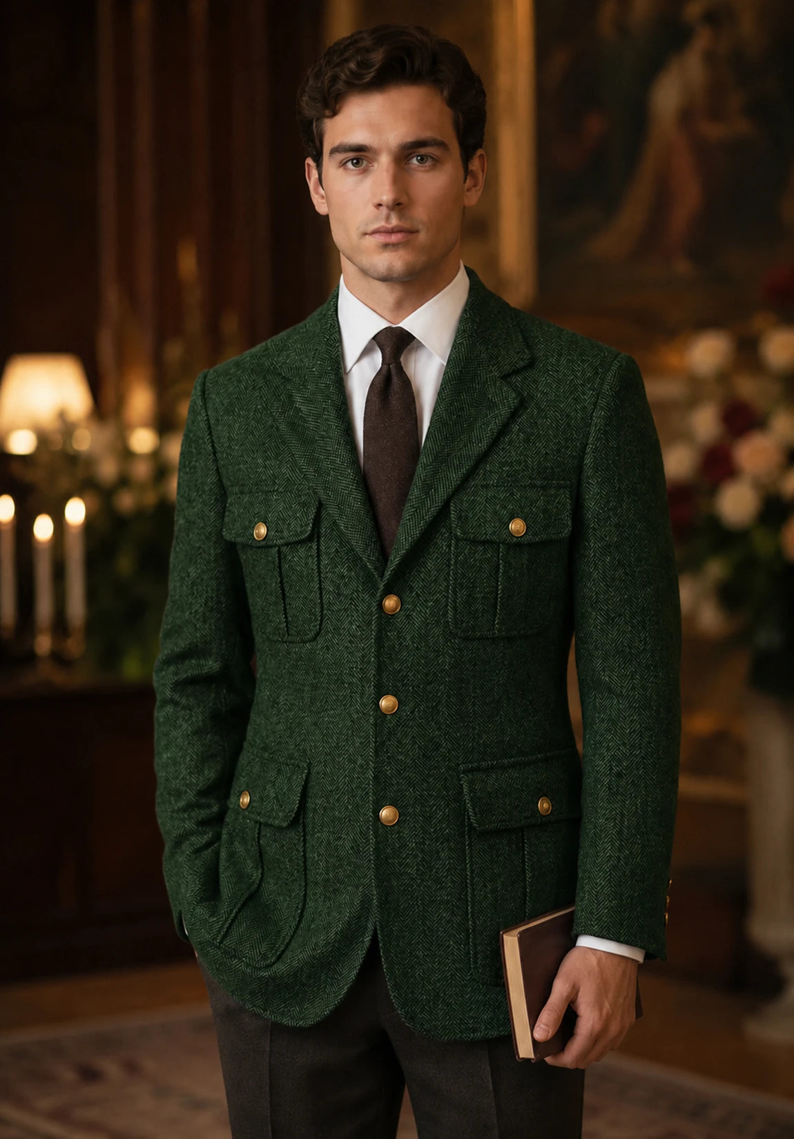 Men's dark green herringbone jacket