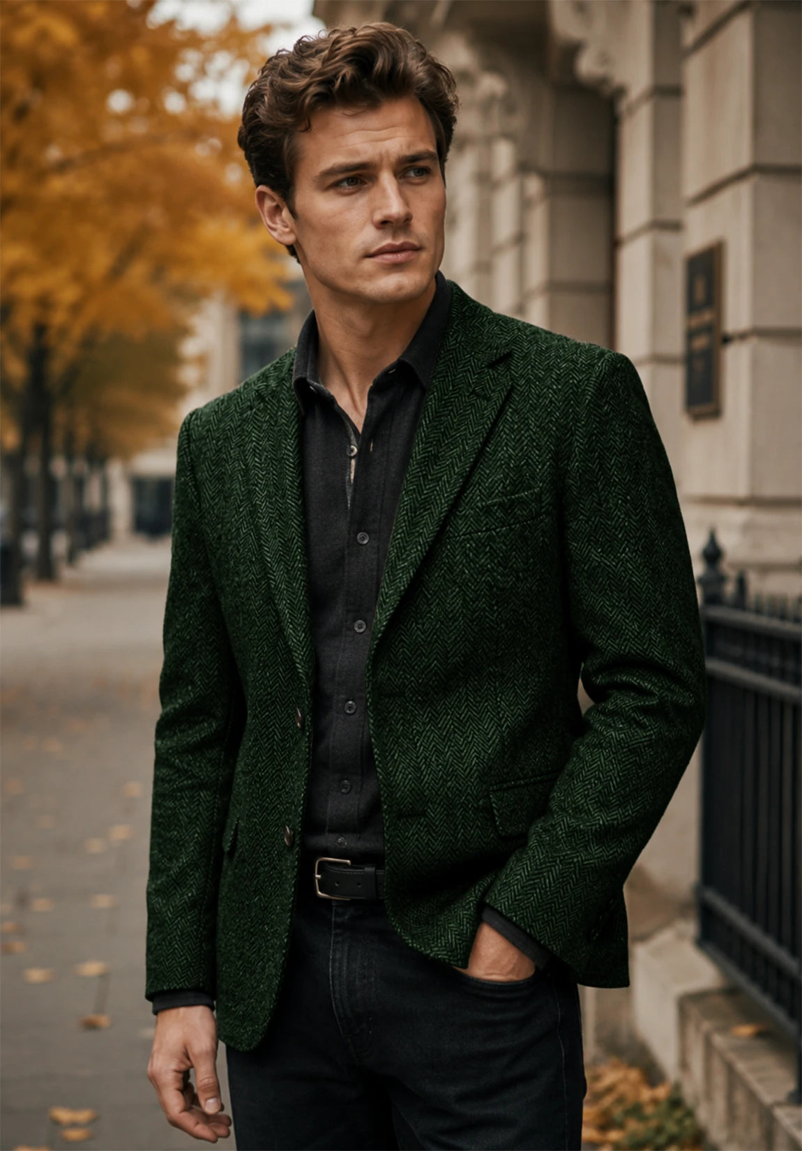 Men's dark green herringbone jacket