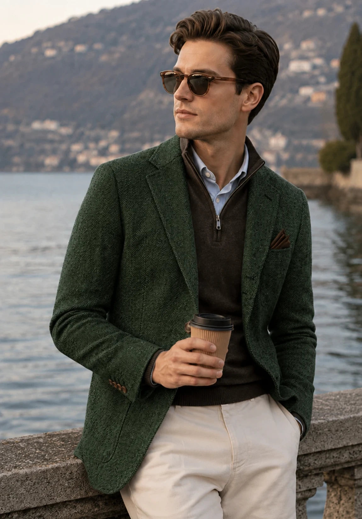 Men's dark green herringbone jacket