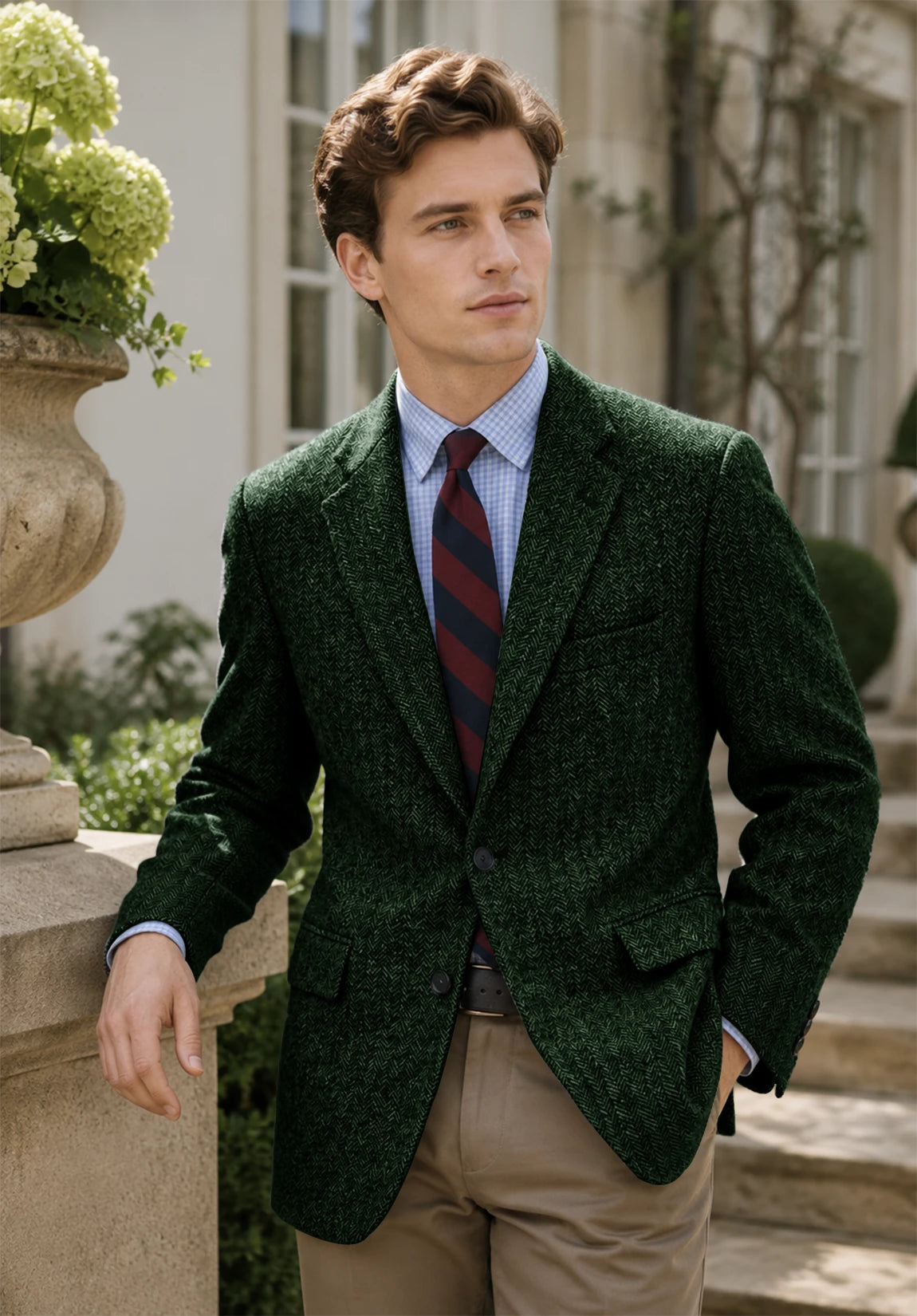 Men's dark green herringbone jacket